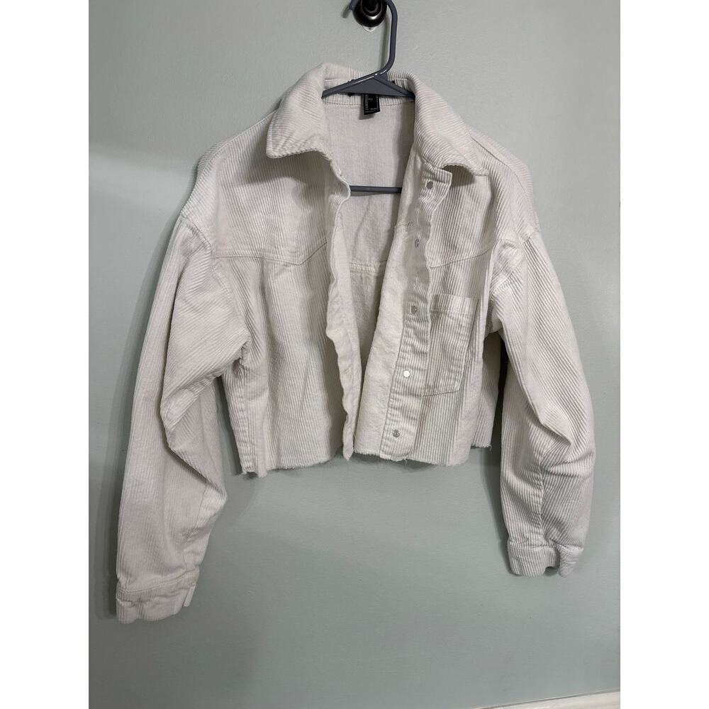 Forever 21 White Cropped Corduroy Jacket | Button Front | Size S